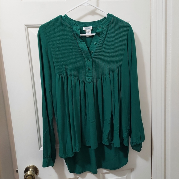 Sundance Tops - Sundance Evergreen Pleated Bi-level Hem L/S Blouse
